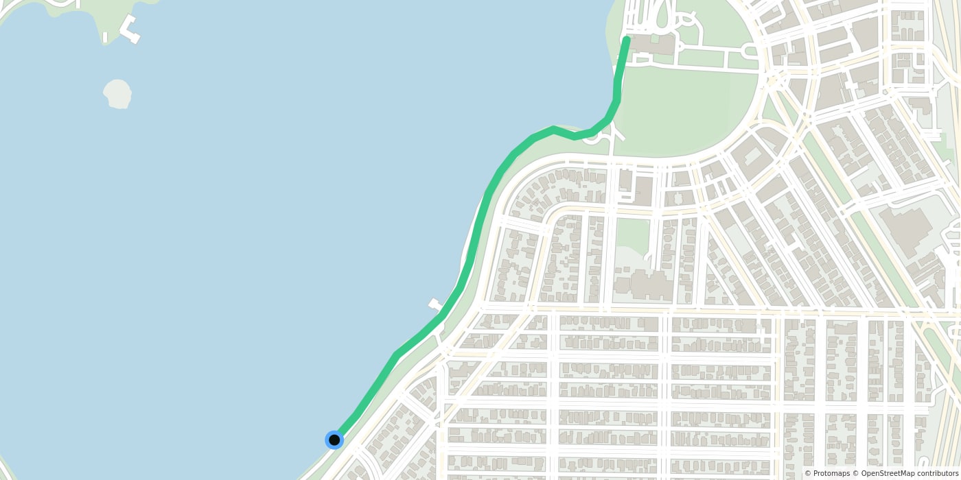 Street map with the privacy-protected walk route and event markers